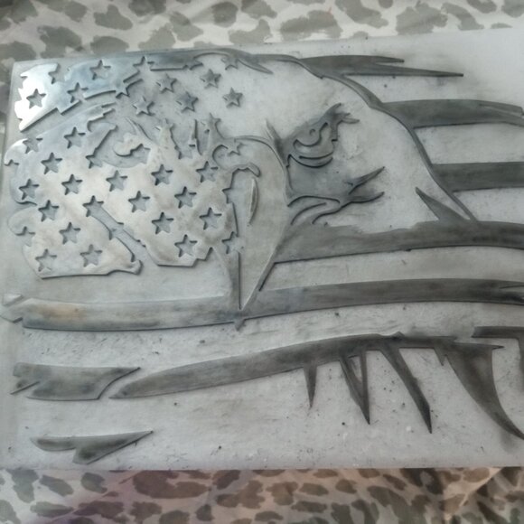 Handmade Black and White Resin Eagle and Flag Wall Hanging - Picture 1 of 2